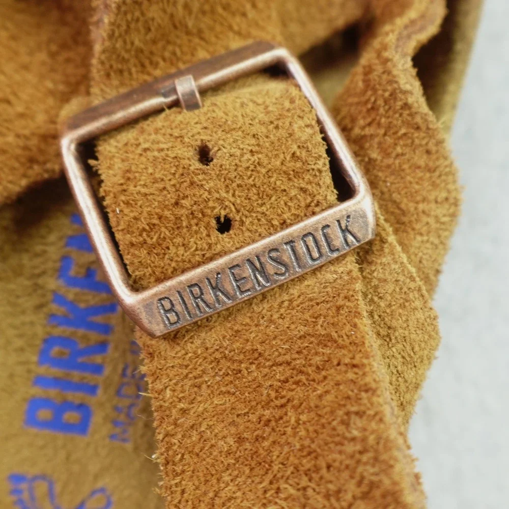Birkenstock Sandals Men 43 Mink Brown Suede Lugano Soft Footbed Slide